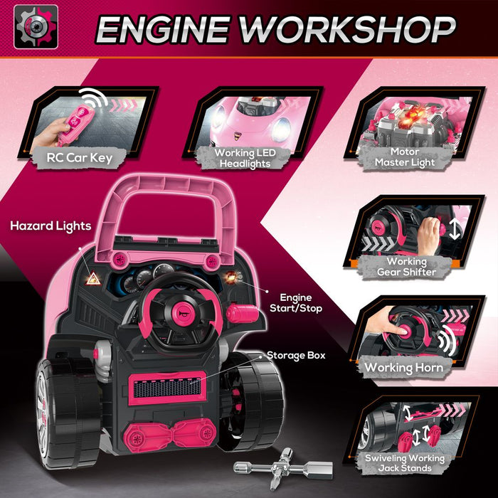 Kids Truck Engine Toy Set w/ Horn Light Car Key Age 3-5 Years, Pink