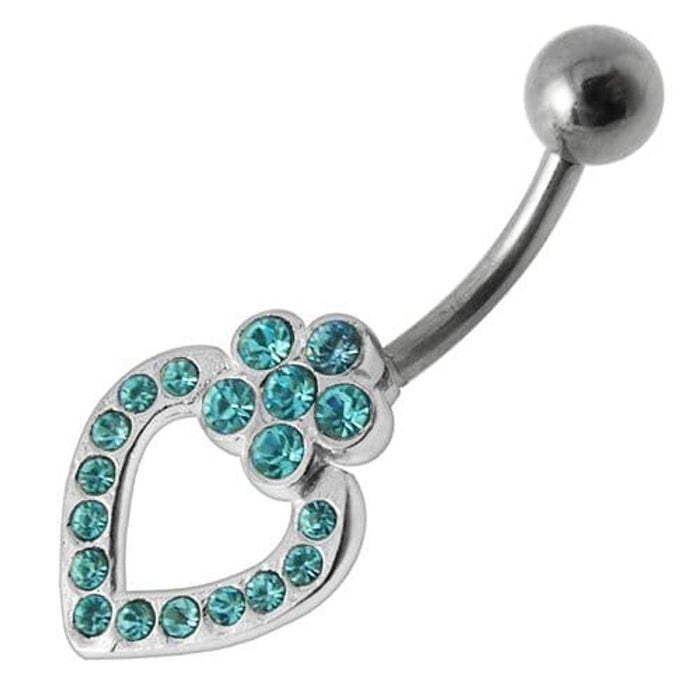 Heart Silver Dangling SS Banana Bar Navel Ring