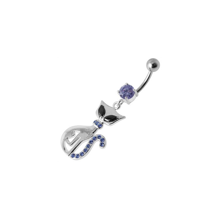 Jeweled Cat Dangling Belly Bar