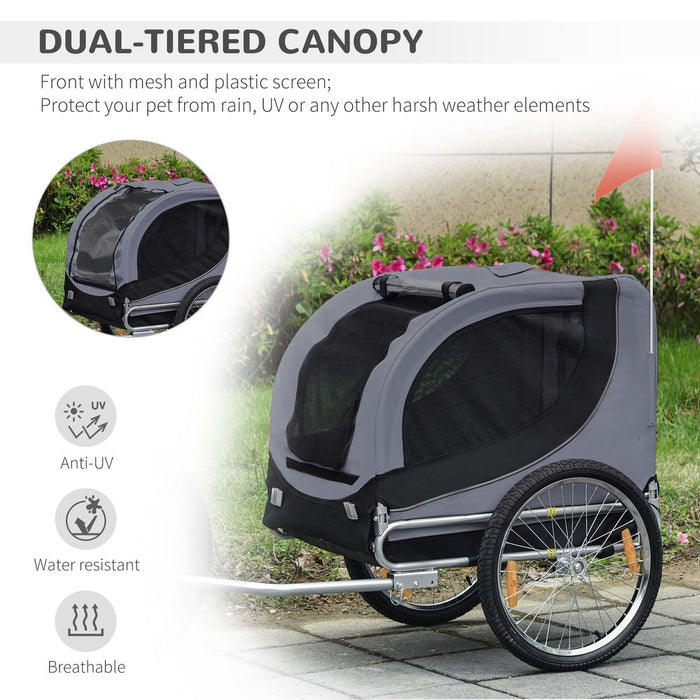 PawHut Steel Dog Bike Trailer Pet Cart Carrier for Bicycle Kit Water Resistant with Hitch Coupler Travel Grey and Black