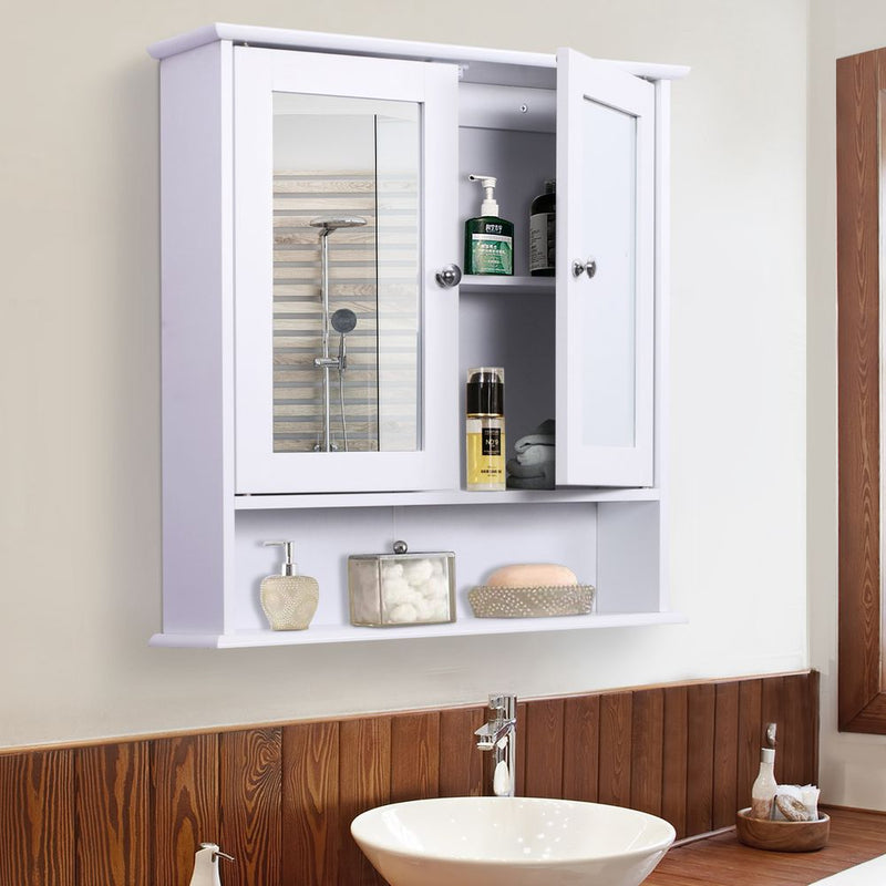 kleankin Wall-mounted Cabinet Mirror Door Bathroom Organiser Living Room White