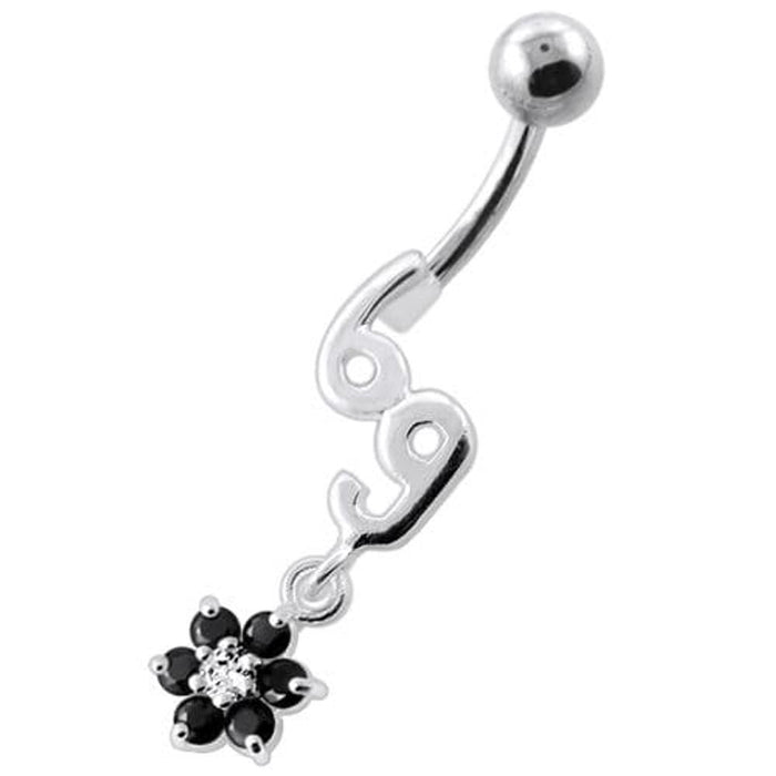 69 with flower Dangling Navel Belly bar