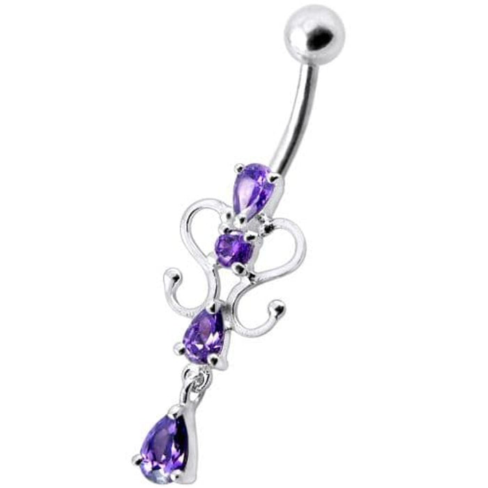 14G Fancy Dangling Green Stone Belly Ring