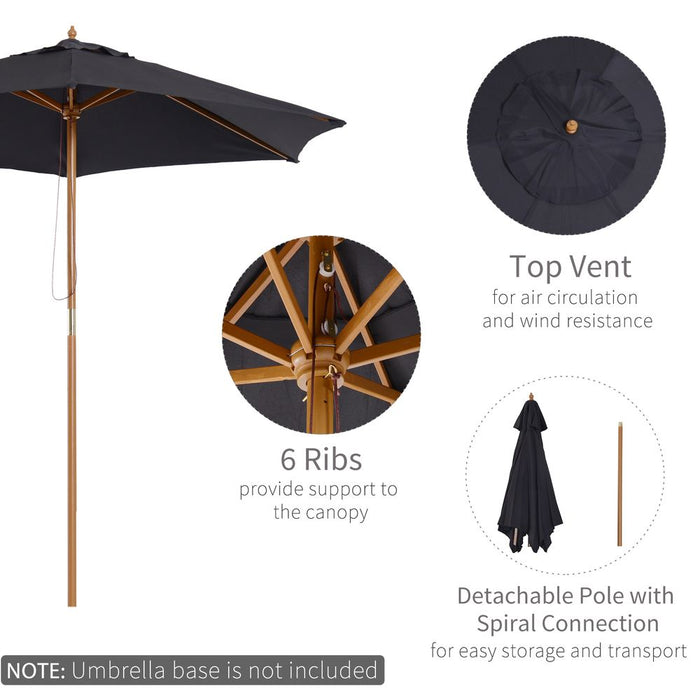 2.5m Wood Garden Parasol - Sun Shade Patio Umbrella