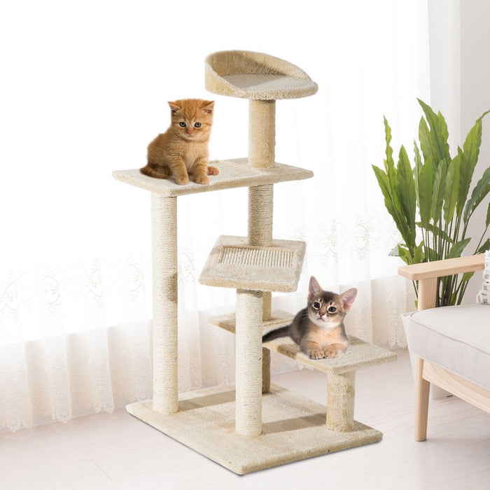 PawHut 100 cm Cat Tree for Indoor Cats Kitten Scratch Scratching Post Climbing Tower Activity Centre Beige