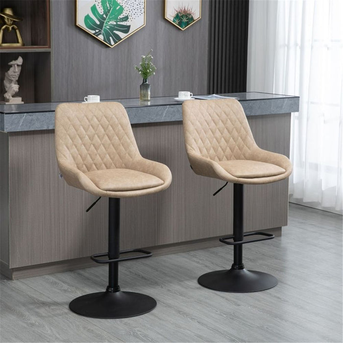 2x Bar Stools / Dining Chairs - Light Khaki, Black 51W x 59D x 97-117H cm