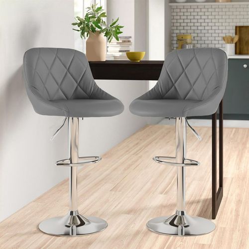 Neo Set of Two Dark Grey Leather Bar Stools