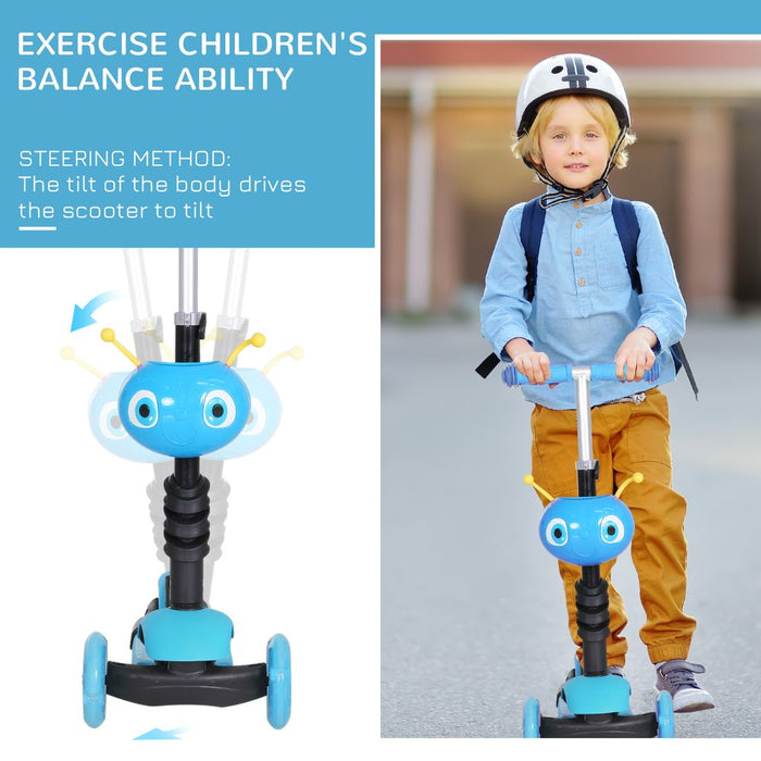 HOMCOM 5-in-1 Kids Toddler 3 Wheels Mini Kick Scooter Push Walker with Removable Seat & Back Rest for Girls and Boys Blue