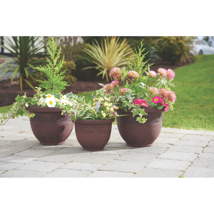 3 Pack Brown Planters - Eco Friendly, Lightweight, and Durable - Ideal for Traditional and Modern Gardens