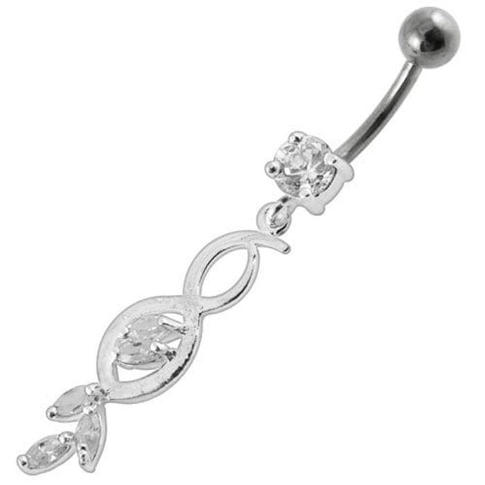 Multi Stone Jeweled Fancy Dangling SS Banana Bar Belly Ring