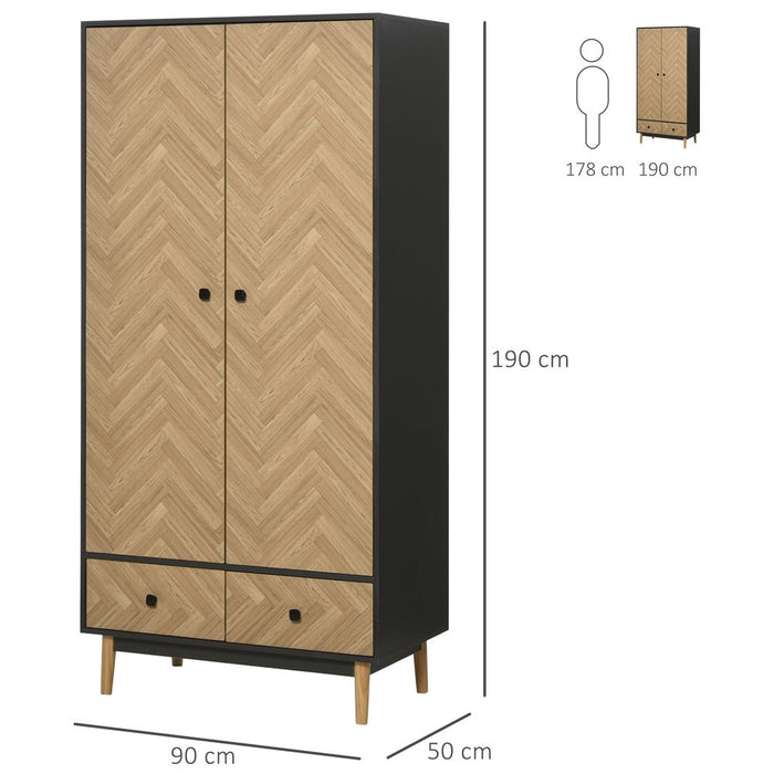 Wardrobe Cabinet: Wood Grain, 90x50x190cm, Grey/Oak