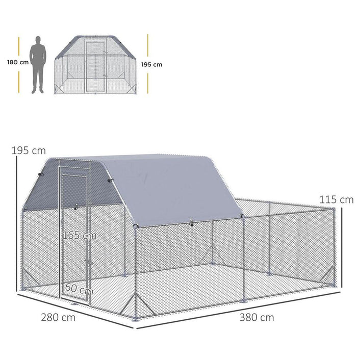 Chicken Run W/ Roof, Walk In Chicken Coop for 10-12 Chickens, Hen House