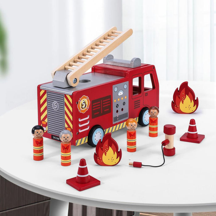 SOKA Wooden Fire Truck Playset - Hours of Active Fun - Certified Quality - Ideal Gift (80 characters)