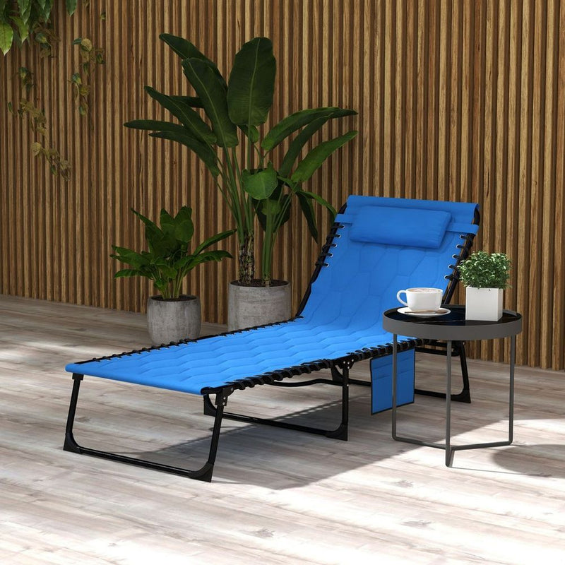 Premium Outsunny Foldable Sun Lounger w/ Reclining Back & Padded Seat - Blue | Top Quality