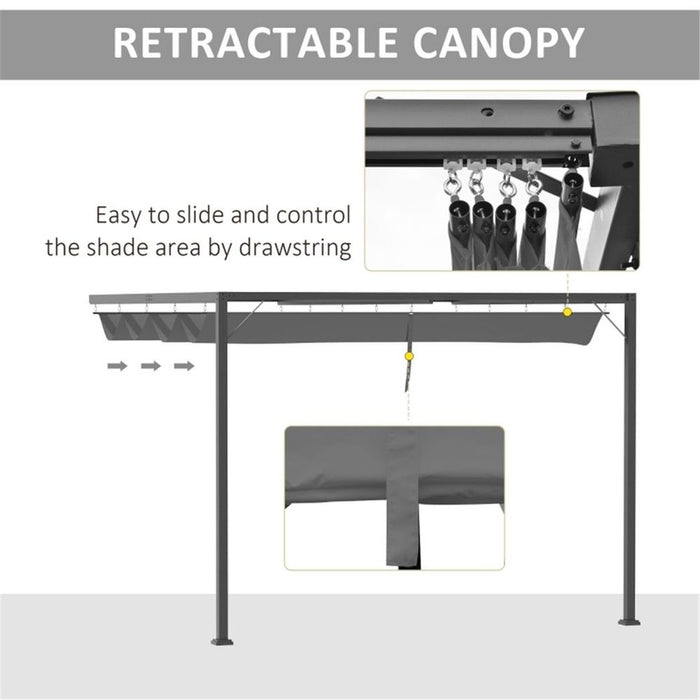 Pergola Retractable Canopy | Metal Frame | Grey 294L x 294W x 226H cm