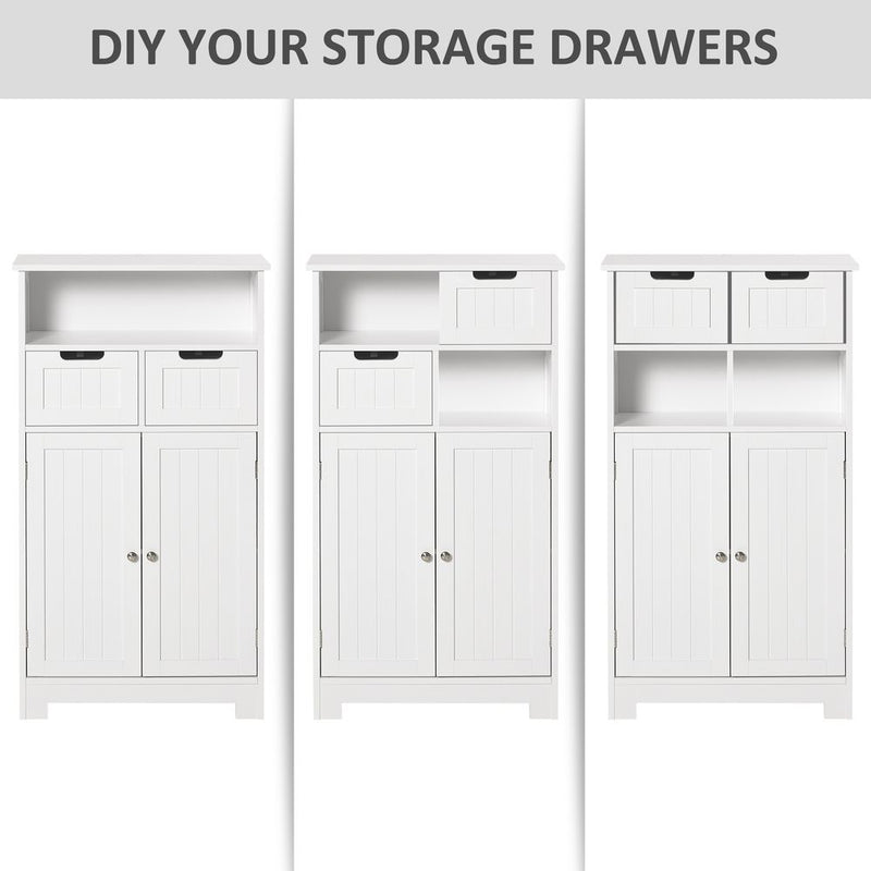 Premium Bathroom Floor Cabinet 2 Drawers | Adjustable Shelf | White | High Quality Materials