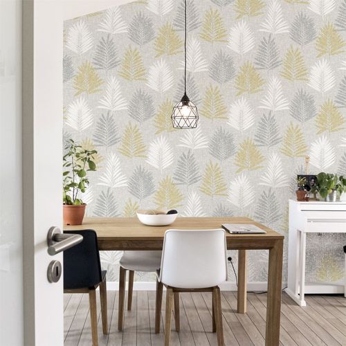 Linen Palm Ochre/Grey sw12 wallpaper