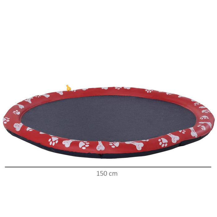 Durable 150cm Splash Pad Sprinkler for Pets - Dog Bath Pool - Non-slip & Outdoor - Red Pawhut