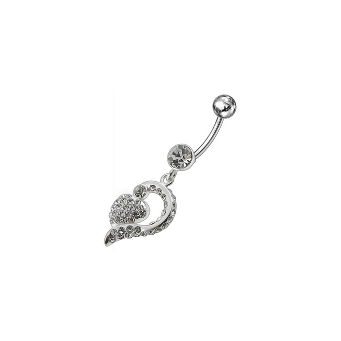 Jeweled Fancy Silver Dangling Banana Bar Navel Ring