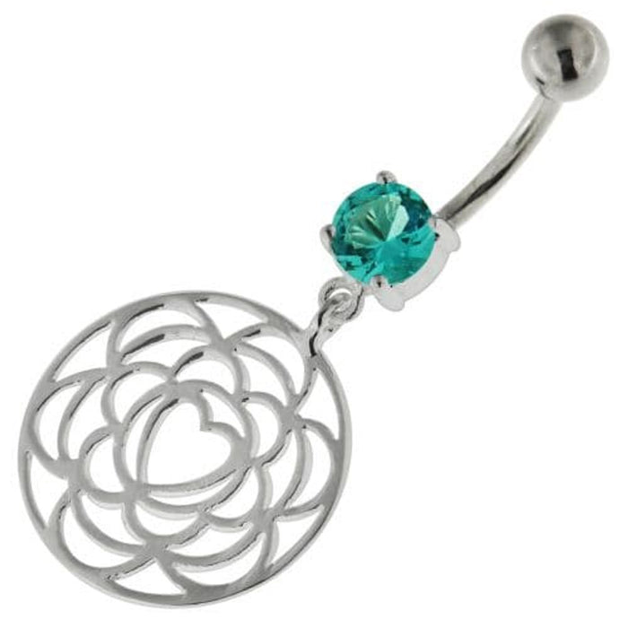 925 Sterling Silver center Heart Cutout Belly Button Ring