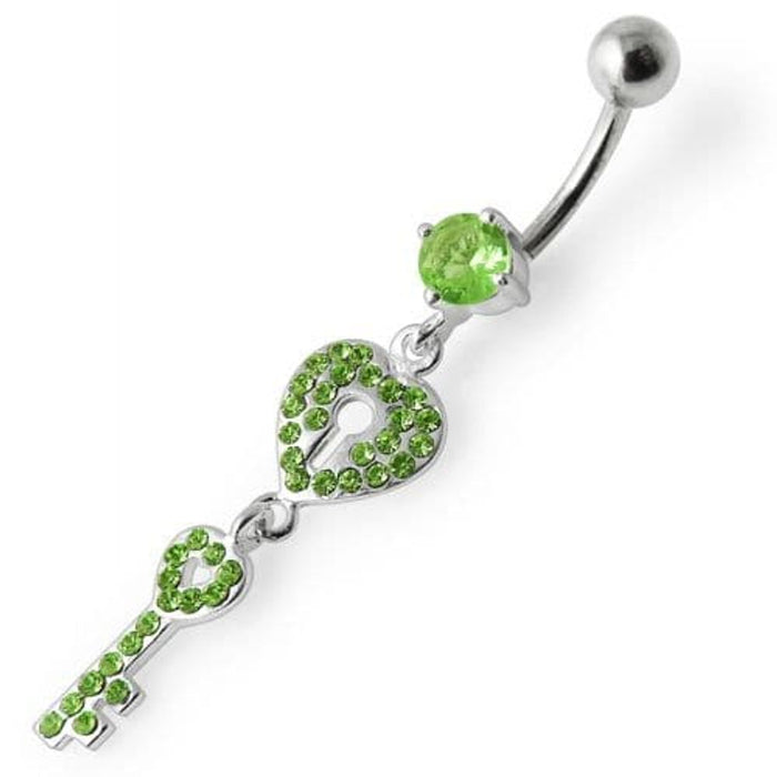 Fancy Jeweled Hear Key Dangling Navel Ring