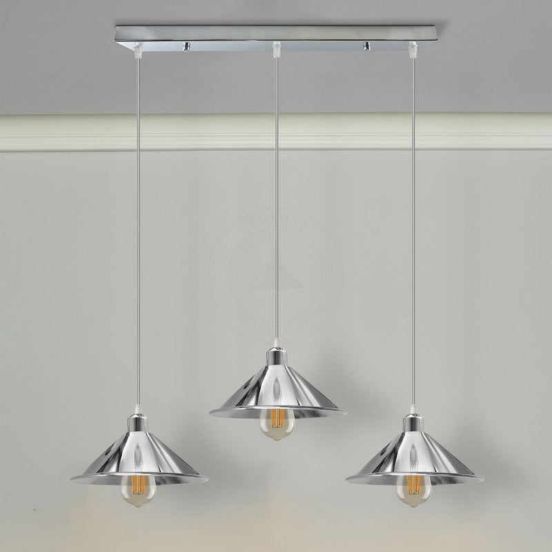 3 Head Rectangle Base Industrial Vintage Ceiling Pendant Light Shade Hanging Lamp