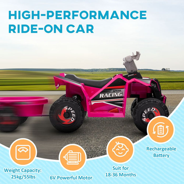 Premium Pink Electric Quad Bike for 18-36 Months with Trailer - High-Quality and Easy Assembly