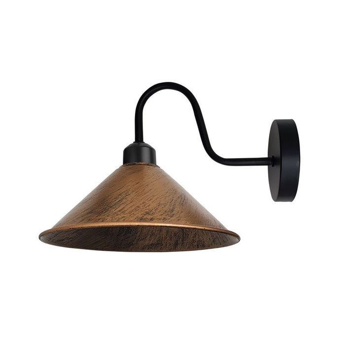 Brushed Copper Wall Light Fixture, Black Wall Sconce, Swan Neck Cone Shade - High Quality, Dimmable, Vintage Style