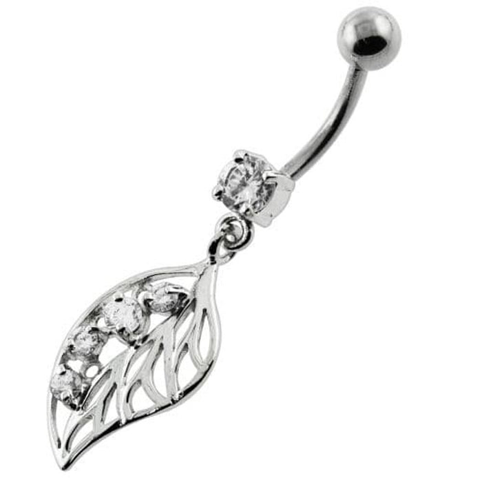 Jeweled Leaf Navel Belly Button Piercing