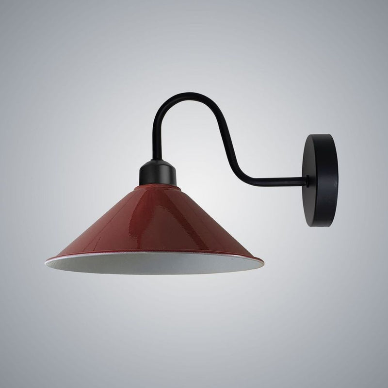 Burgandy Wall Light Fixture, Vintage Metal Cone Shape Shade, E27 Base, Dimmable, Indoor Lighting