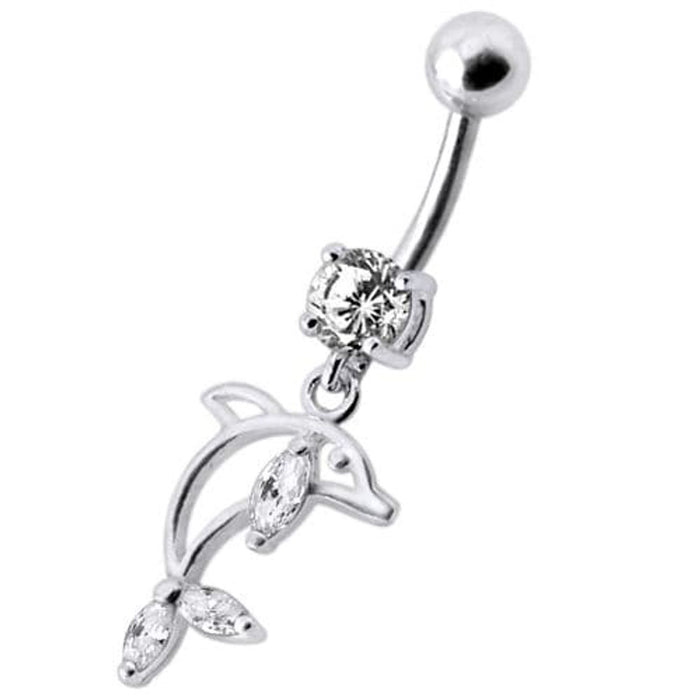 Jeweled Dolphin Dangling Navel Banana Ring