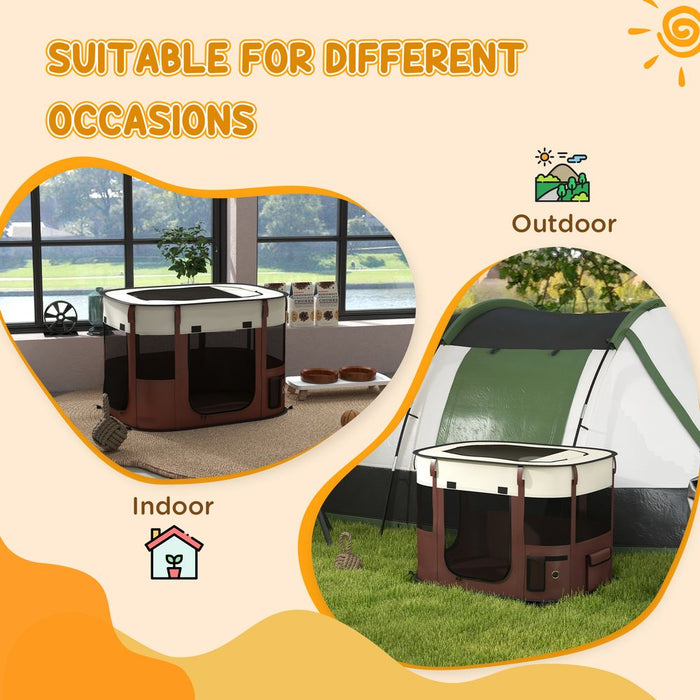 Ultimate Portable Dog Pen for Puppies, Rabbits, Kittens, Guinea Pigs - Brown