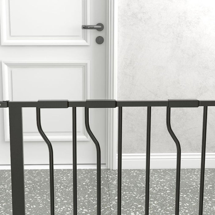 Premium Expandable Pet Safety Gate with Door - Pressure Fit, 75-145cm Width, Black