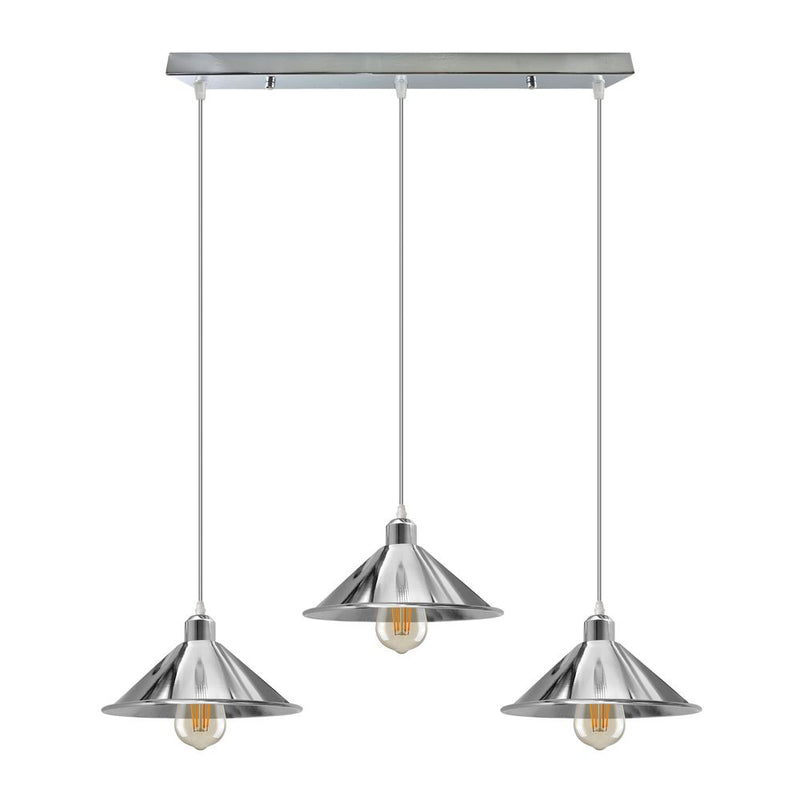 3 Head Rectangle Base Industrial Vintage Ceiling Pendant Light Shade Hanging Lamp