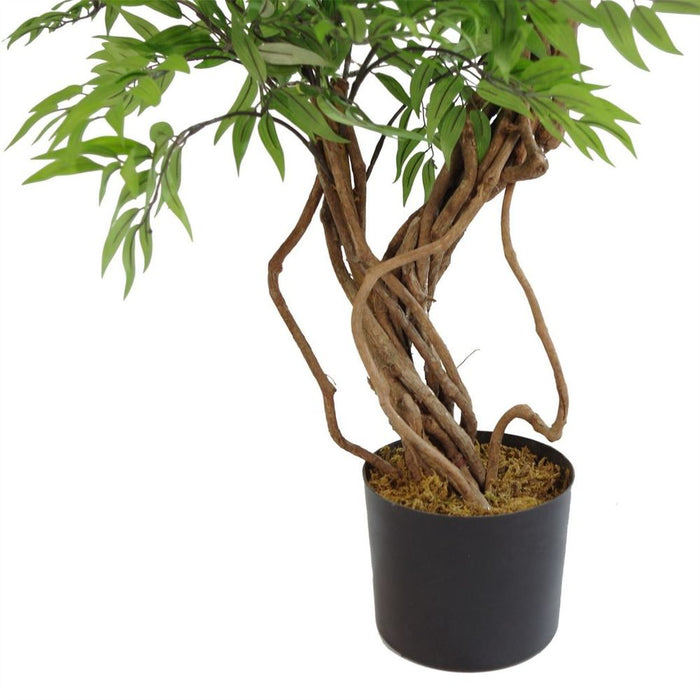 140cm Realistic Japanese Ficus Tree + Gold Metal Planter: Premium Quality, Natural Trunk, Lifelike Leaves. Perfect for Any Space!