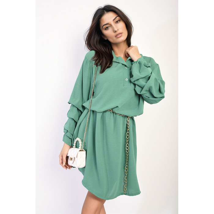 Elegant Susana Ruffle Sleeve Dress - Button Front Blouse with Pockets