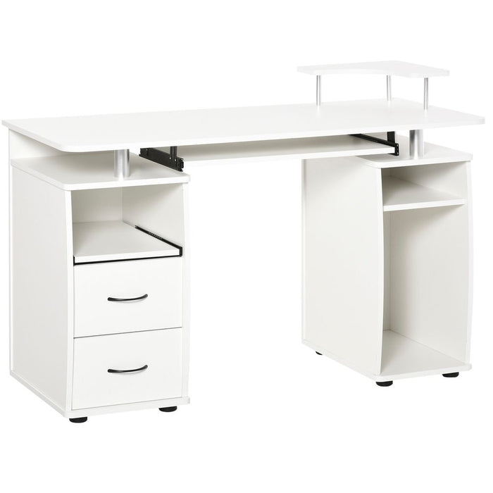 Premium HOMCOM Modern White Computer Office Desk - Spacious Workstation with Keyboard Tray and Drawer