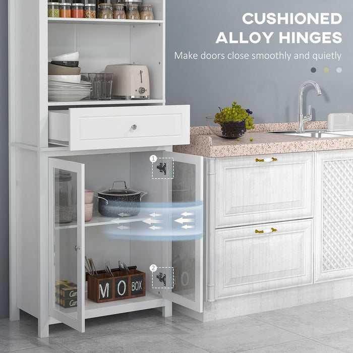 HOMCOM Kitchen Cupboard - Modern Storage Cabinet w/ Glass Door & Adjustable Shelves