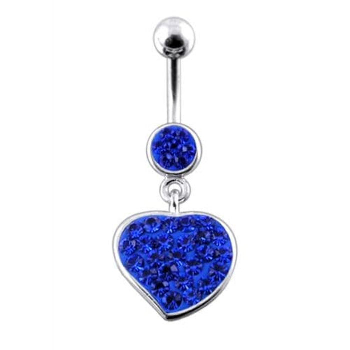 Fancy Jeweled Heart Dangling Navel Ring Body Jewelry