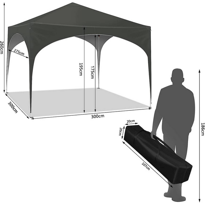 Party Tent | Waterproof and Sunproof Gazebo | Grey Pagoda Tent 3x3 m