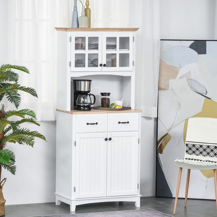 Kitchen Cupboard, Framed Glass Doors, 2 Drawers, Microwave Counter, White