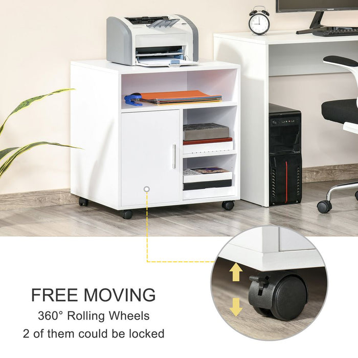 5-Compartment White Printer Stand with Storage - HOMCOM