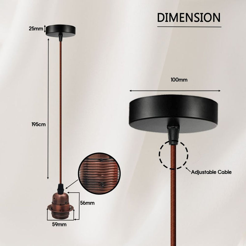 Vintage Industrial Copper Pendant Light Fitting, lampshade Holder Fitting  Set with 2m Cable.