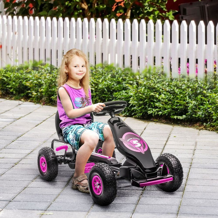 HOMCOM Children Pedal Go Kart - Adjustable Seat, Rubber Wheels, Brake - Pink