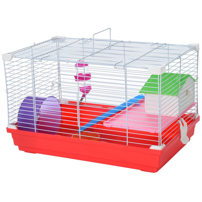 PawHut Portable 2 Storey Hamster Cage Small Pet Animal Cage Double Layers w/Exercise Wheel Water Bottle Dishes