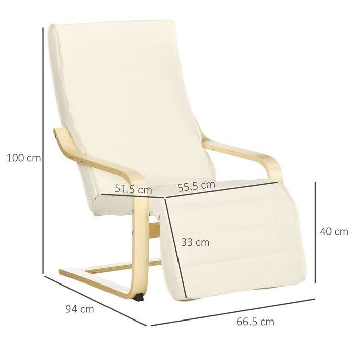 Premium Home Lounge Chair Recliner - Adjustable Footrest - Cream White