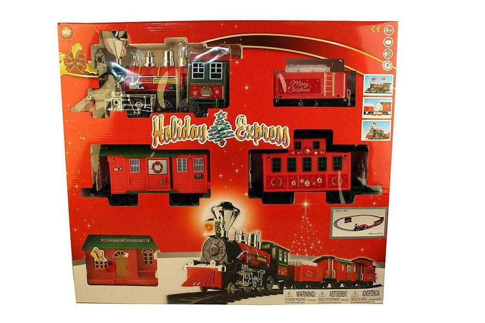 Holiday Express Train Set Toy Game for Kids: Battery Operated Locomotive, Track, Wagons & Station Building