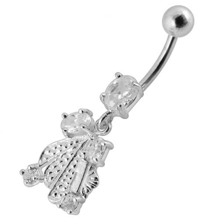 Fancy Silver Dangling Belly Ring With SS Banana Bar