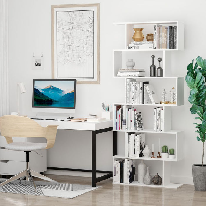 Stunning White S Shape Bookcase w/ 6 Shelves - High Quality & Versatile