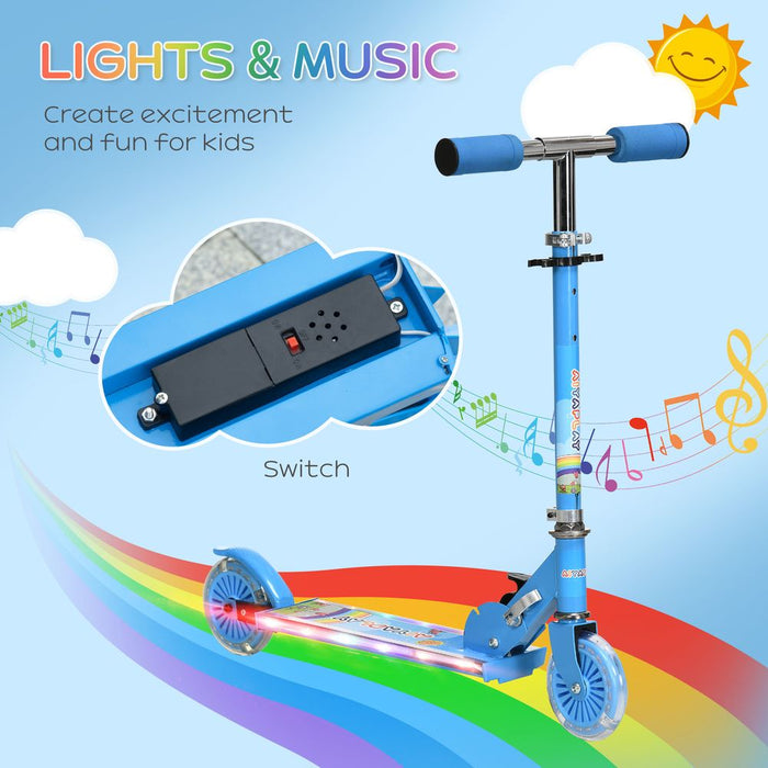 Ultra-Fun Kids' Scooter with Lights, Music, Adjustable Height - Blue